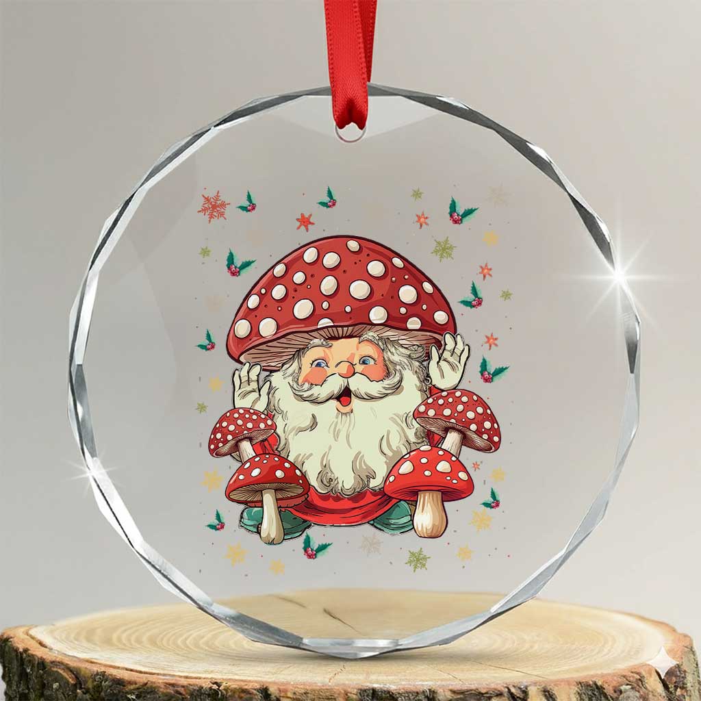 Cottagecore Santa Crystal Glass Ornament Retro Vintage Christmas Mushroom Core Claus Face - Print Your Wear