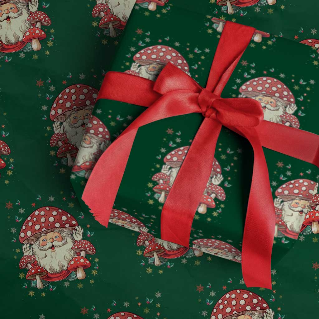 Cottagecore Santa Wrapping Paper Roll Retro Vintage Christmas Mushroom Core Claus Face TS02 Green Print Your Wear