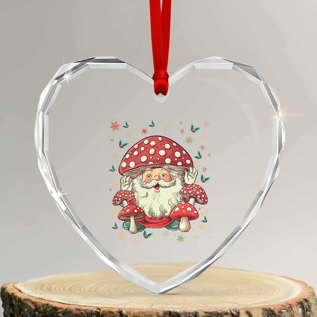 Cottagecore Santa Heart Crystal Glass Ornament Retro Vintage Christmas Mushroom Core Claus Face TS02 Transparent Glass 3'' Heart Print Your Wear