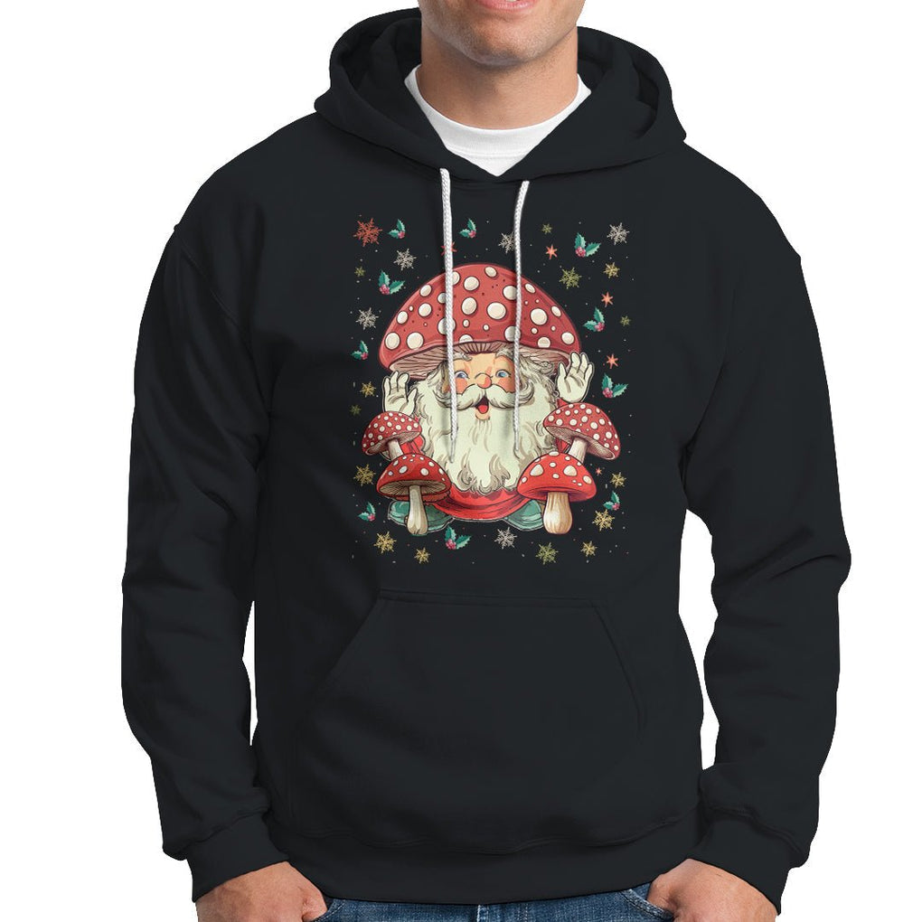 Cottagecore Santa Hoodie Retro Vintage Christmas Mushroom Core Claus Face TS02 Black Printyourwear
