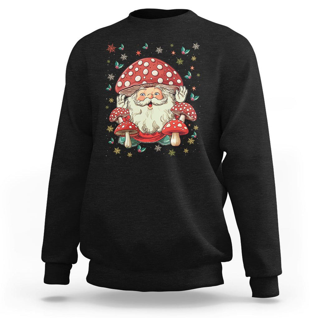 Cottagecore Santa Sweatshirt Retro Vintage Christmas Mushroom Core Claus Face TS02 Black Printyourwear