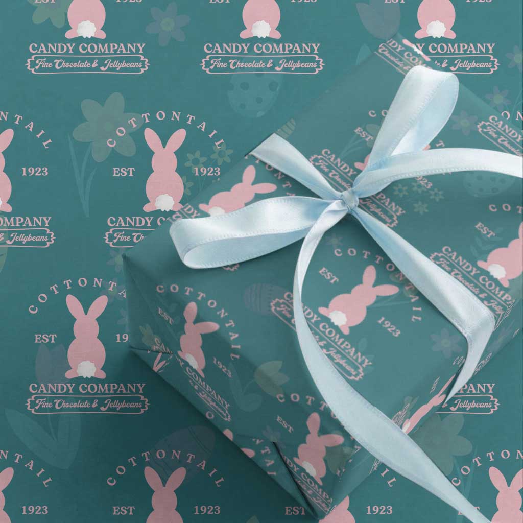 Cottontail Candy Company Vintage Easter Bunny Wrapping Paper Roll Retro Chocolate and Jellybeans Spring Lovers TS02 Teal Print Your Wear