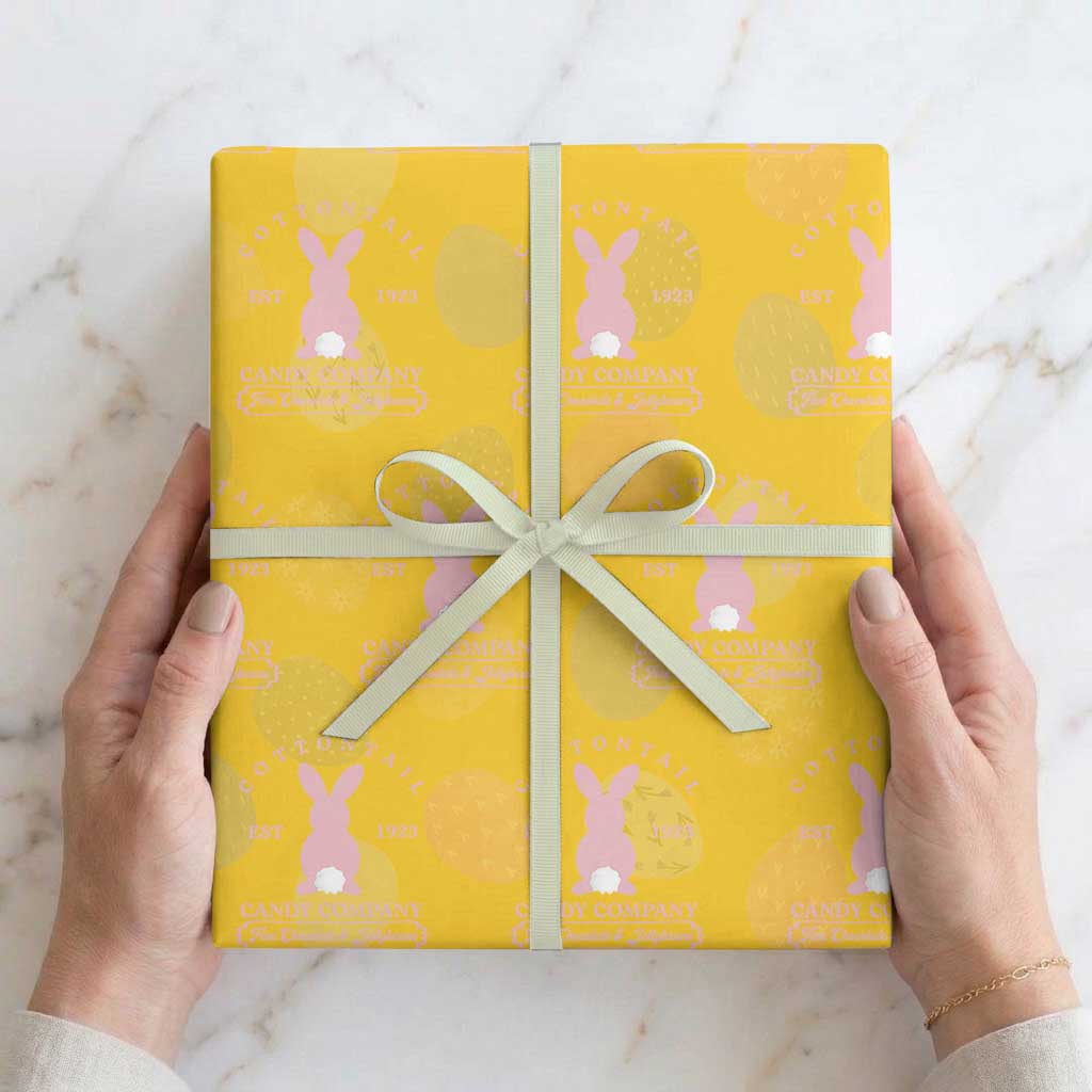 Cottontail Candy Company Vintage Easter Bunny Wrapping Paper Roll Retro Chocolate and Jellybeans Spring Lovers TS02 Yellow Print Your Wear