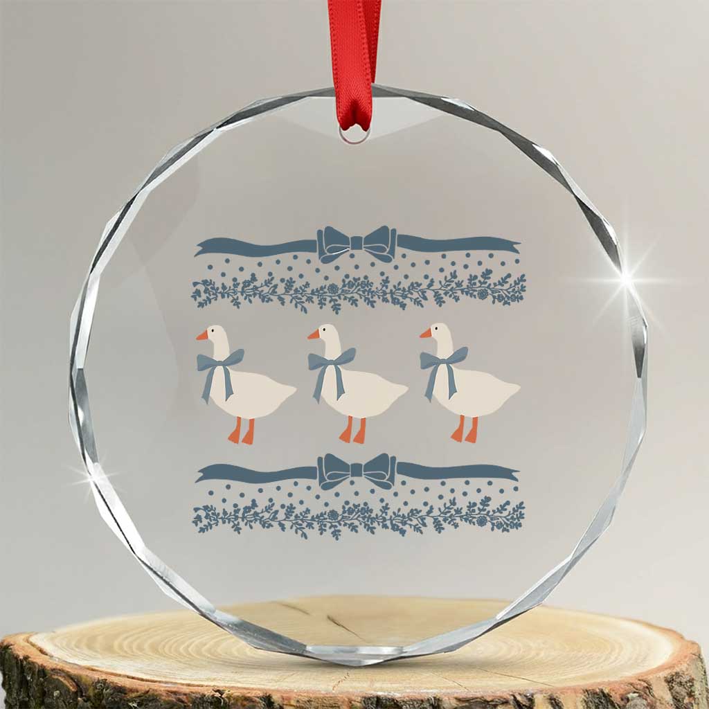 Country Goose 80s Crystal Glass Ornament 1980s Geese Blue Bowed Mama Goose TS02 Transparent Glass 3'' Circle Print Your Wear