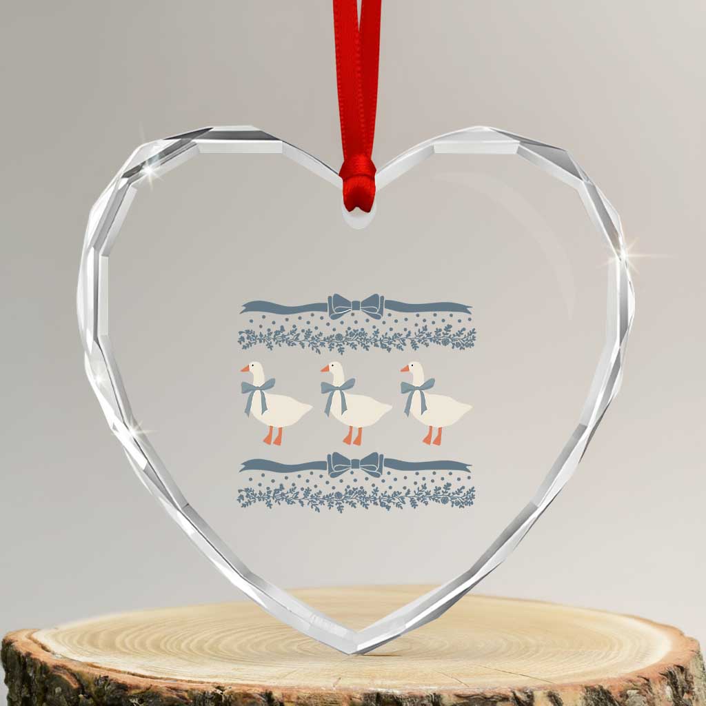 Country Goose 80s Heart Crystal Glass Ornament 1980s Geese Blue Bowed Mama Goose TS02 Transparent Glass 3'' Heart Print Your Wear