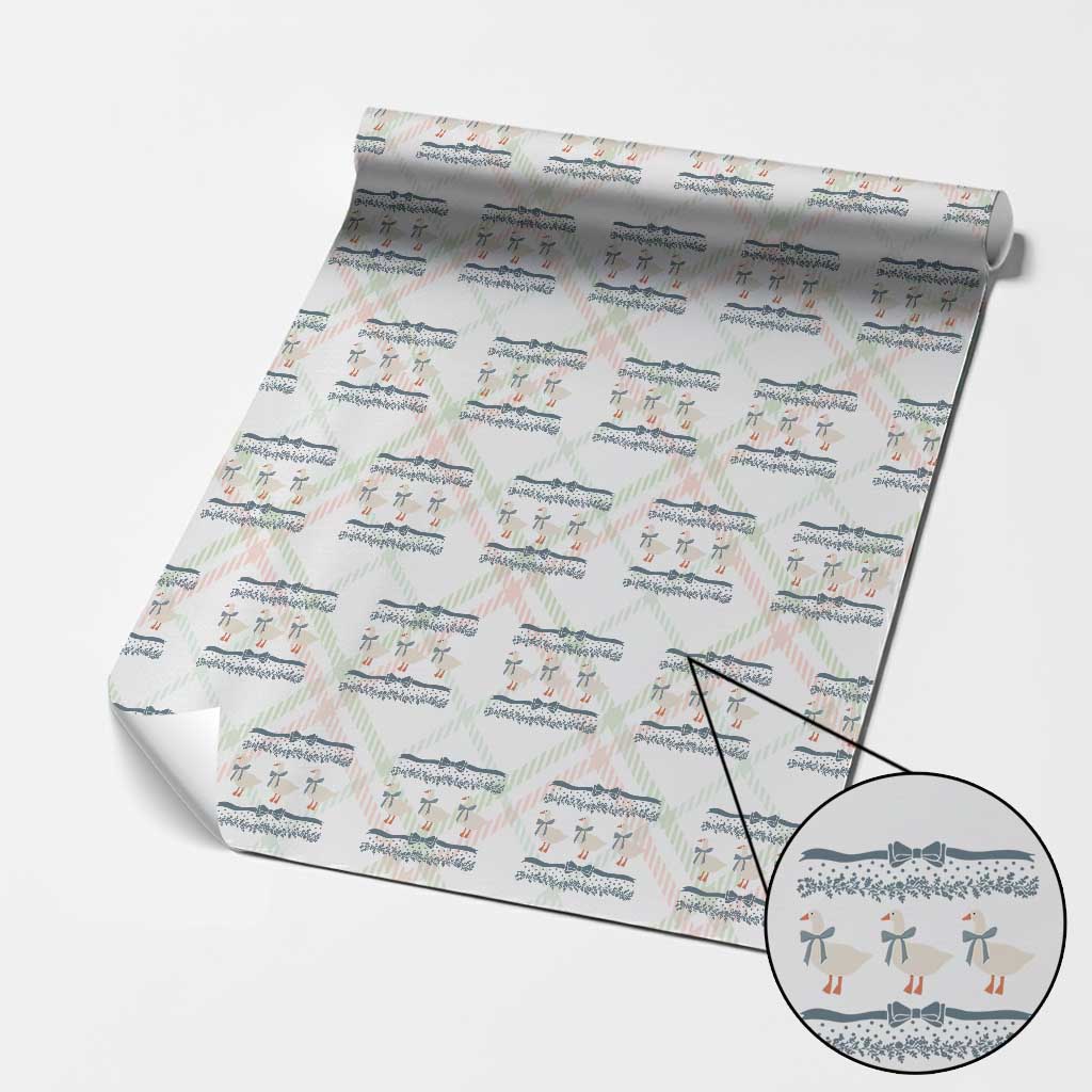 Country Goose 80s Wrapping Paper Roll 1980s Geese Blue Bowed Mama Goose TS02 Christmas Plaid Print Your Wear