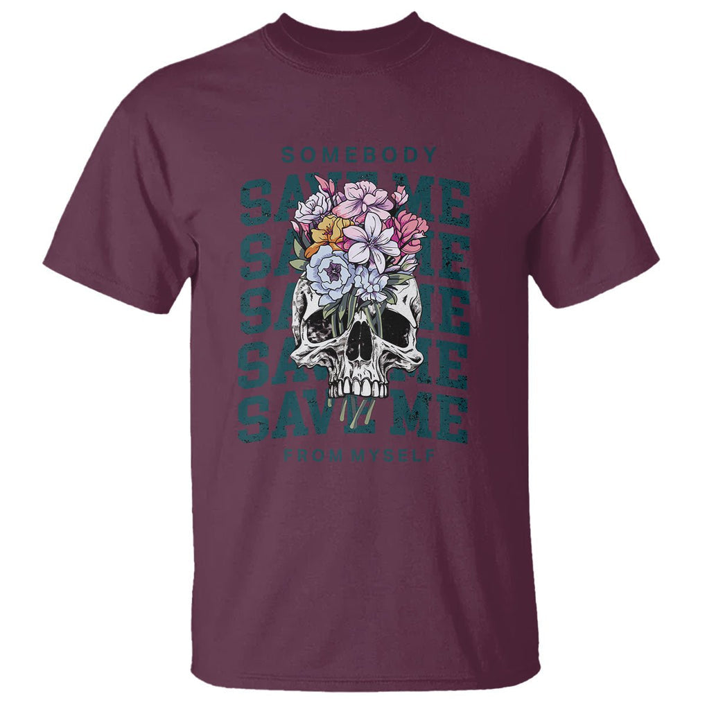 Country Music T Shirt Somebody Save Me From Myself Western Retro TS02 Maroon Printyourwear