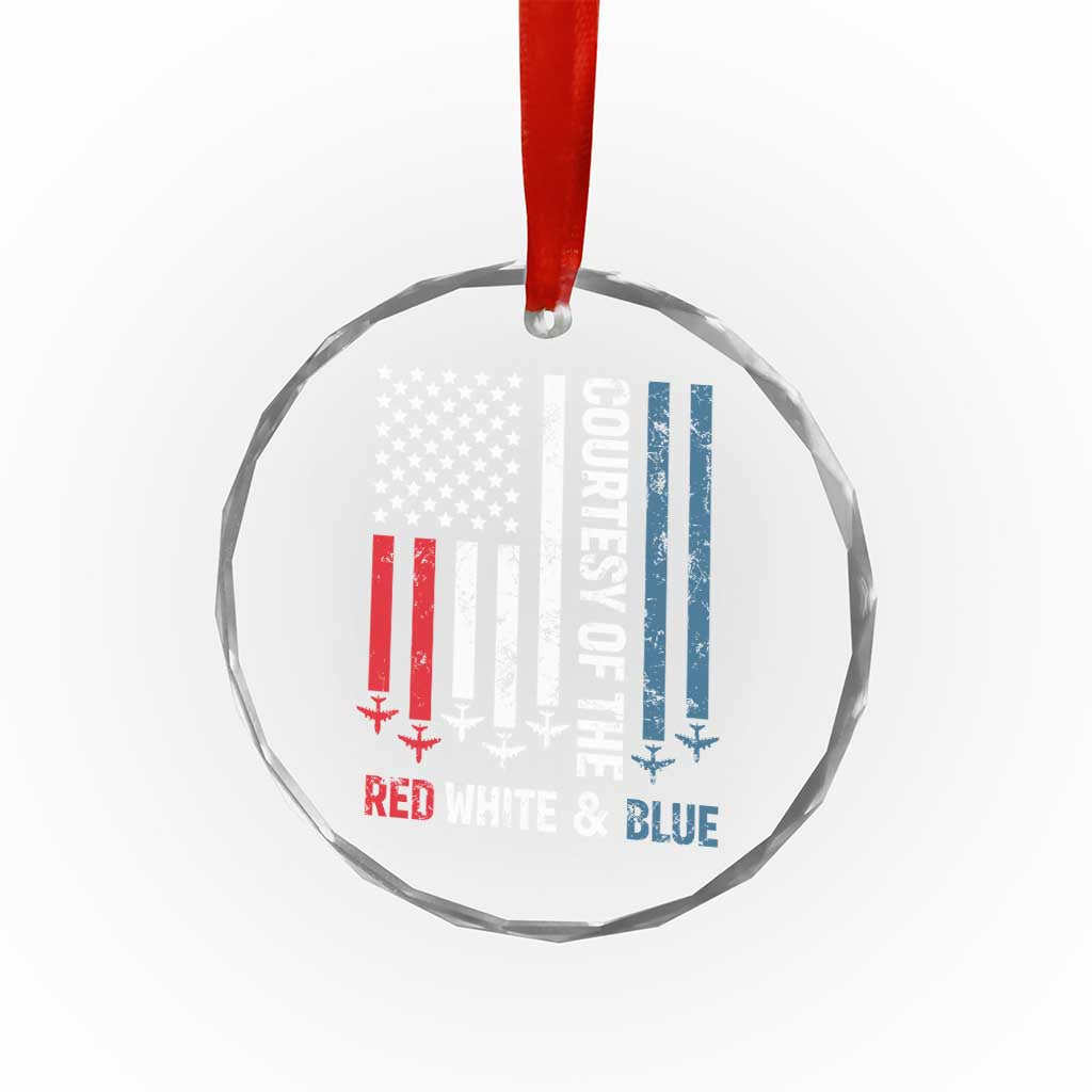 Courtesy of the Red White and Blue Crystal Glass Ornament US Military Patriotic American Flag TS02 Print Your Wear