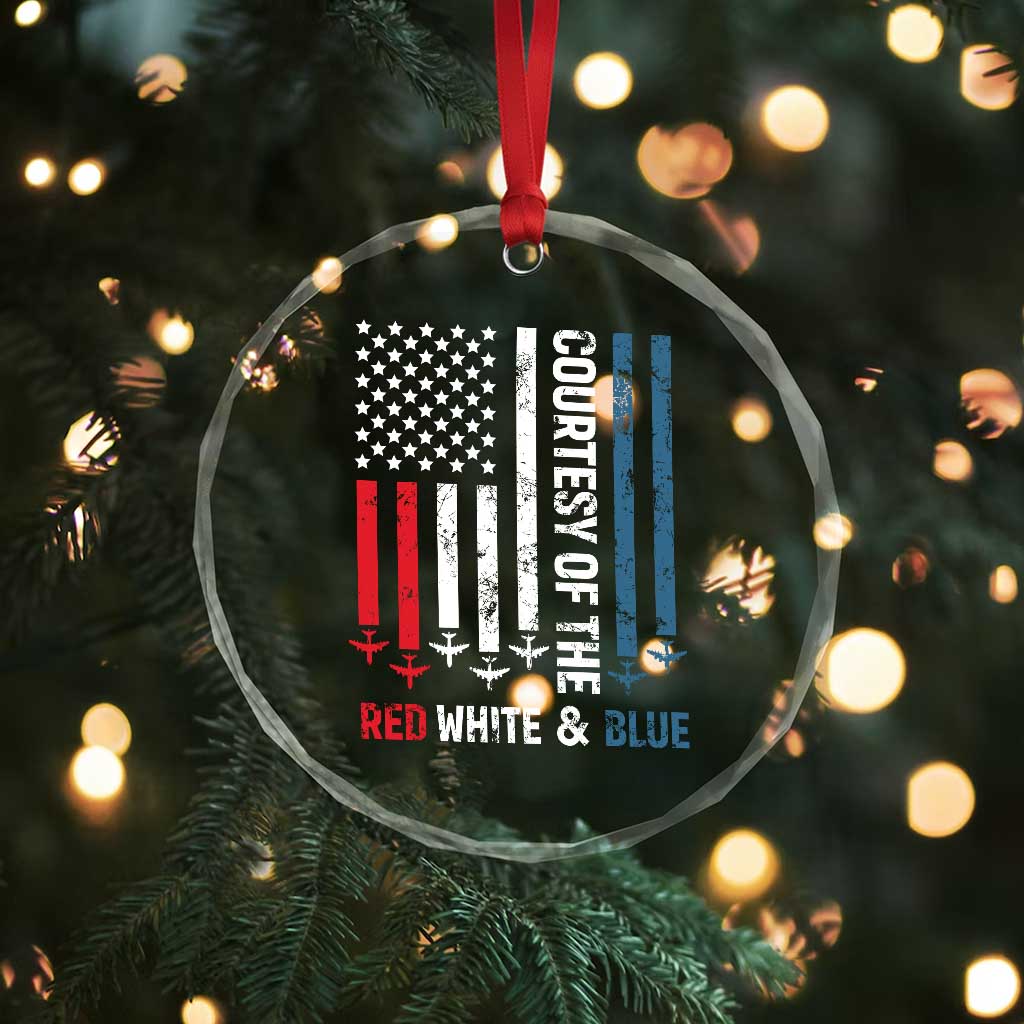 Courtesy of the Red White and Blue Crystal Glass Ornament US Military Patriotic American Flag TS02 Print Your Wear