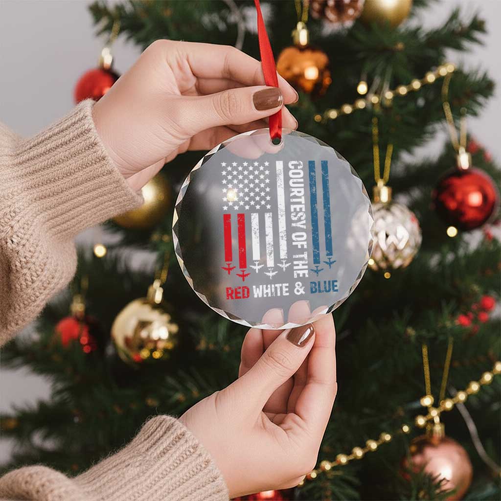 Courtesy of the Red White and Blue Crystal Glass Ornament US Military Patriotic American Flag TS02 Print Your Wear