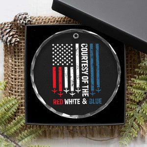 Courtesy of the Red White and Blue Crystal Glass Ornament US Military Patriotic American Flag TS02 Print Your Wear