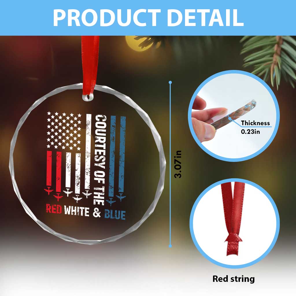 Courtesy of the Red White and Blue Crystal Glass Ornament US Military Patriotic American Flag TS02 Print Your Wear