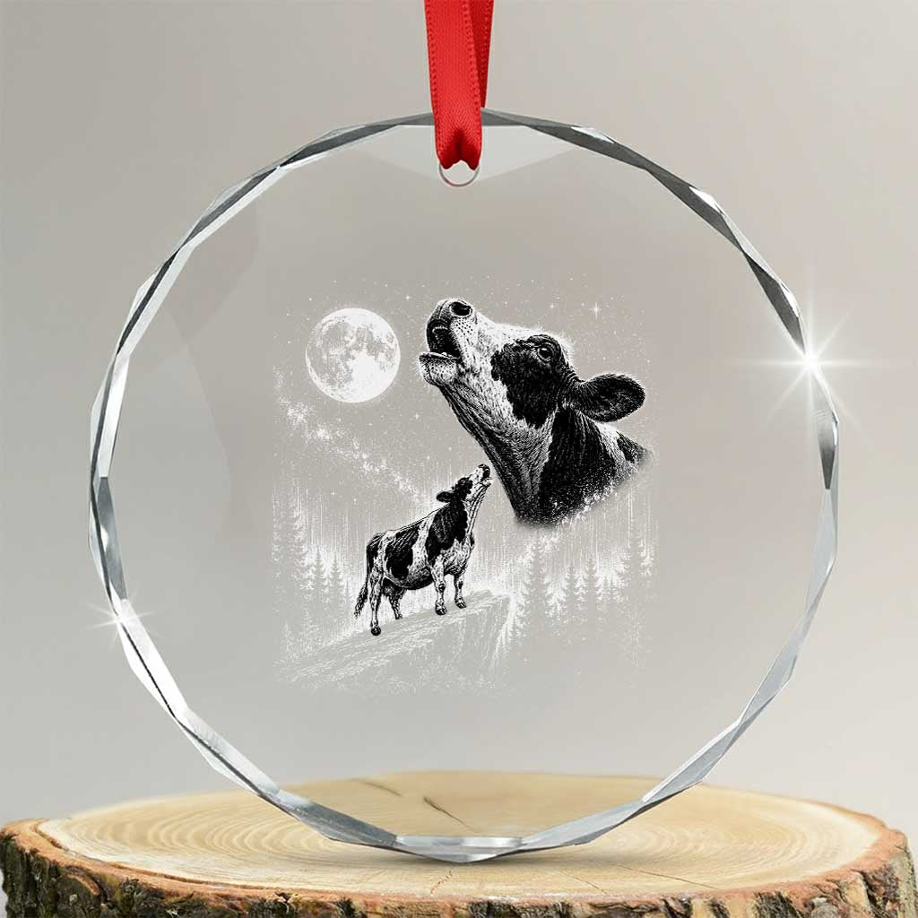 Cow Howling at Moon Vintage 90s Graphic Crystal Glass Ornament Retro Farm Animal Country Western Gift TS10 Transparent Glass 3'' Circle Print Your Wear