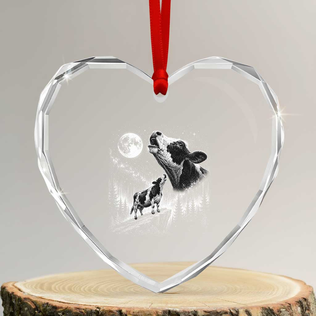 Cow Howling at Moon Vintage 90s Graphic Heart Crystal Glass Ornament Retro Farm Animal Country Western Gift TS10 Transparent Glass 3'' Heart Print Your Wear
