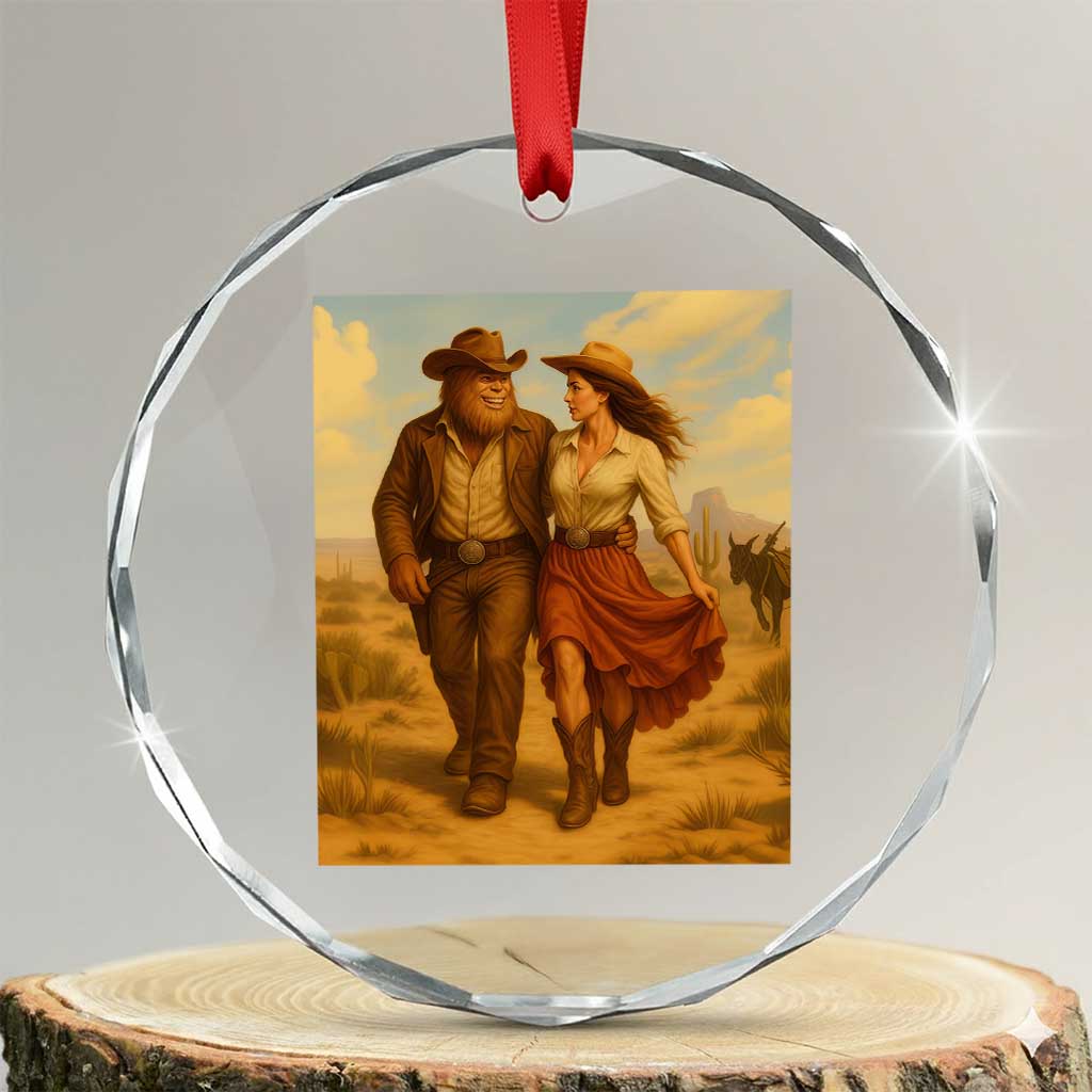 Cowboy Bigfoot Crystal Glass Ornament Funny Sasquatch Dancing Cowgirl Western Country TS14 Transparent Glass 3'' Circle Print Your Wear