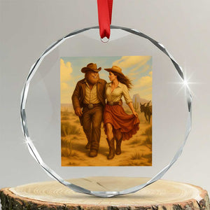 Cowboy Bigfoot Crystal Glass Ornament Funny Sasquatch Dancing Cowgirl Western Country TS14 Transparent Glass 3'' Circle Print Your Wear