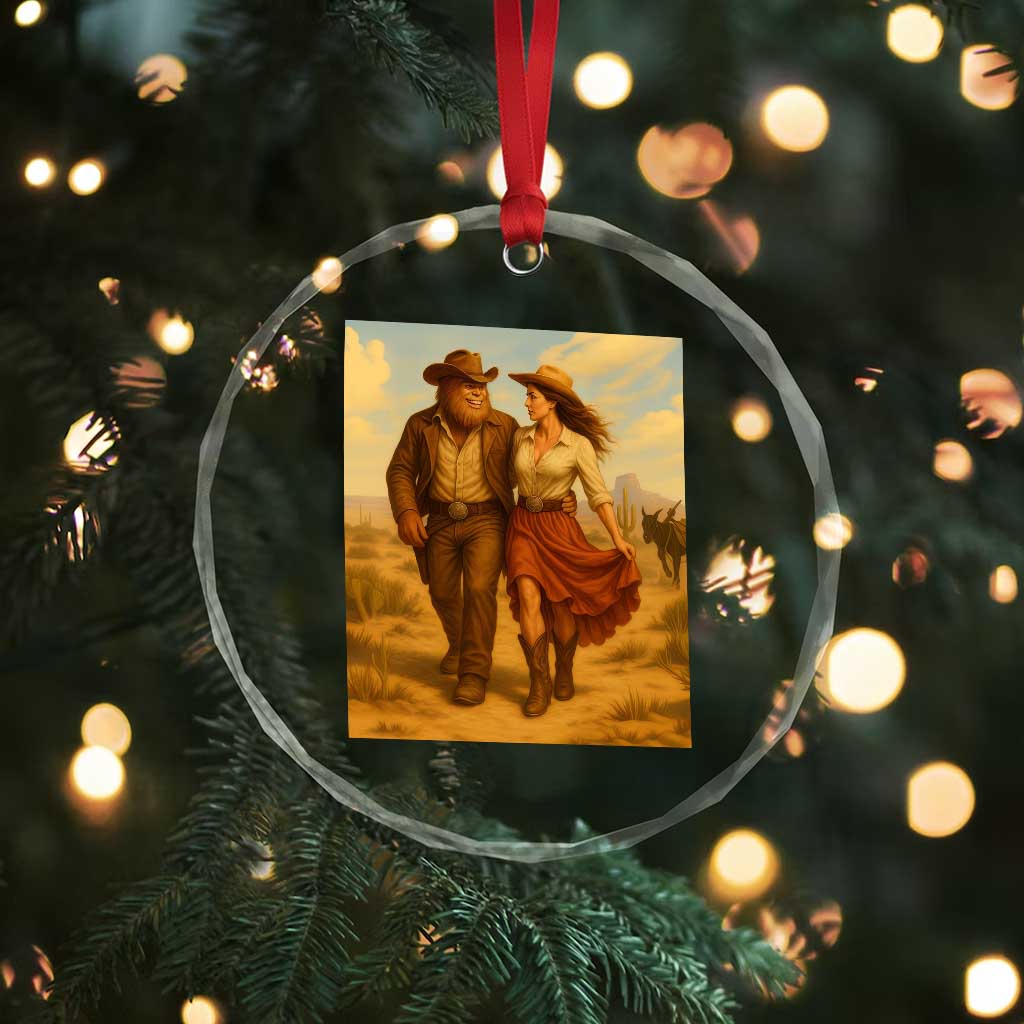 Cowboy Bigfoot Crystal Glass Ornament Funny Sasquatch Dancing Cowgirl Western Country TS14 Print Your Wear