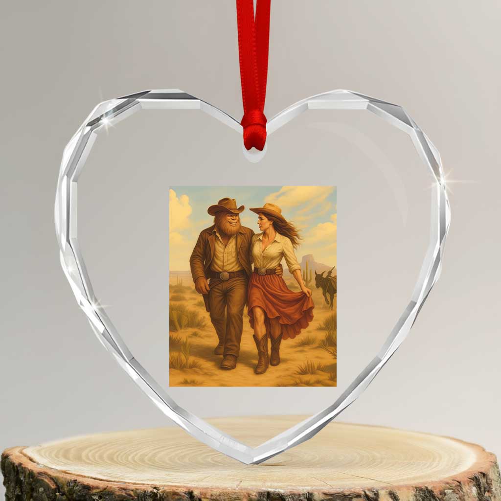 Cowboy Bigfoot Heart Crystal Glass Ornament Funny Sasquatch Dancing Cowgirl Western Country TS14 Transparent Glass 3'' Heart Print Your Wear