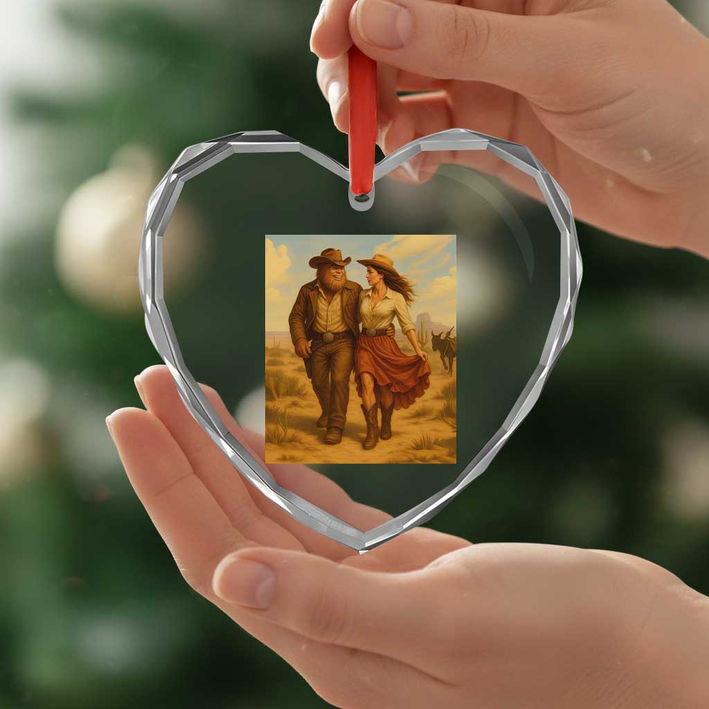 Cowboy Bigfoot Heart Crystal Glass Ornament Funny Sasquatch Dancing Cowgirl Western Country TS14 Print Your Wear