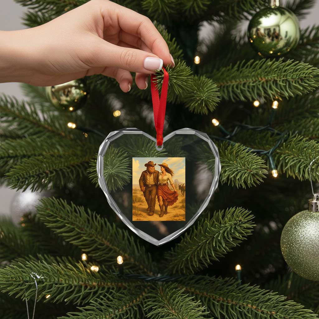 Cowboy Bigfoot Heart Crystal Glass Ornament Funny Sasquatch Dancing Cowgirl Western Country TS14 Print Your Wear