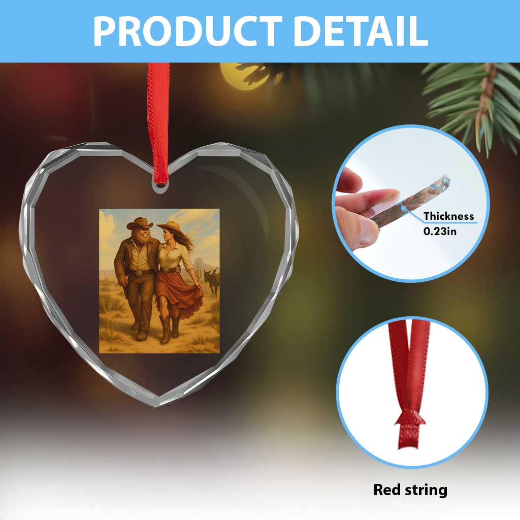 Cowboy Bigfoot Heart Crystal Glass Ornament Funny Sasquatch Dancing Cowgirl Western Country TS14 Print Your Wear