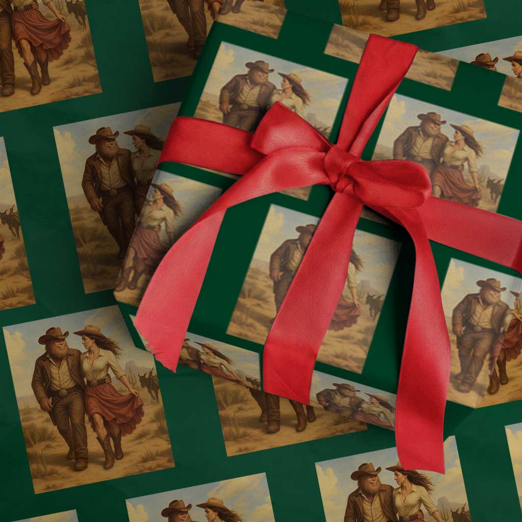 Cowboy Bigfoot Wrapping Paper Roll Funny Sasquatch Dancing Cowgirl Western Country TS14 Green Print Your Wear
