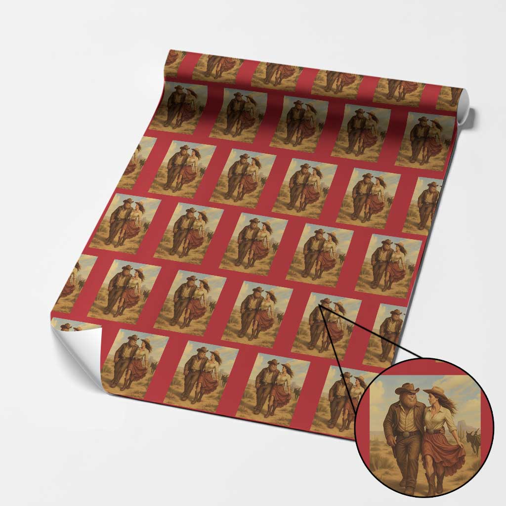 Cowboy Bigfoot Wrapping Paper Roll Funny Sasquatch Dancing Cowgirl Western Country TS14 Red Print Your Wear