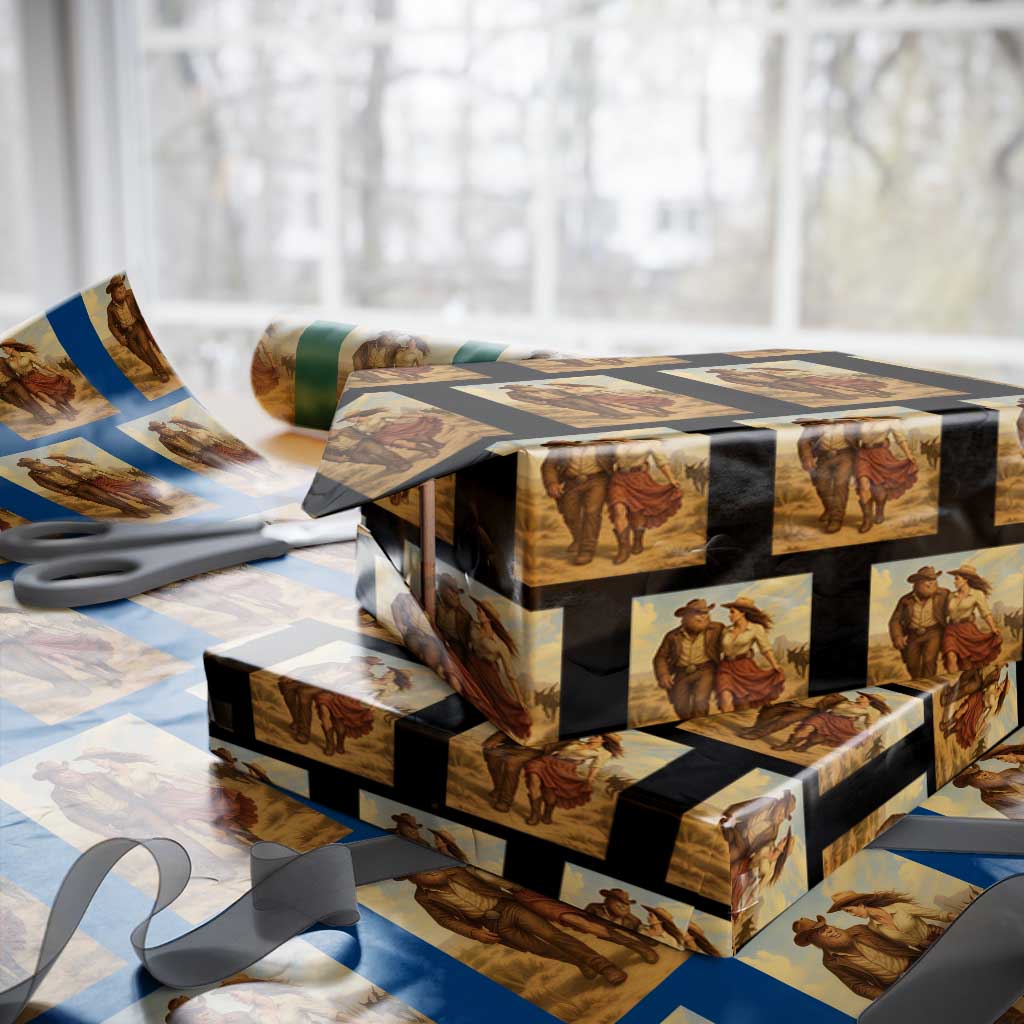 Cowboy Bigfoot Wrapping Paper Roll Funny Sasquatch Dancing Cowgirl Western Country TS14 Black Print Your Wear