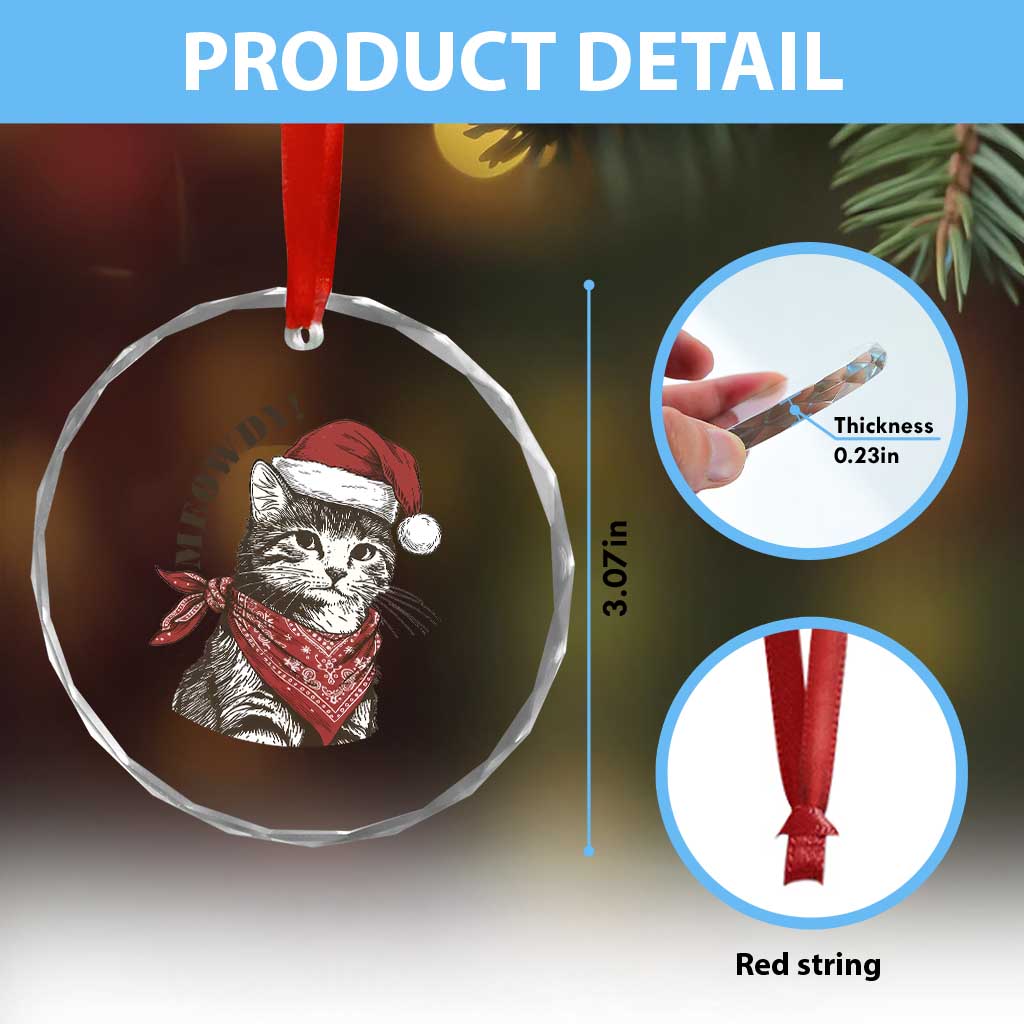 Cowboy Cat Christmas Crystal Glass Ornament Meowdy Western Rodeo TS14 Print Your Wear