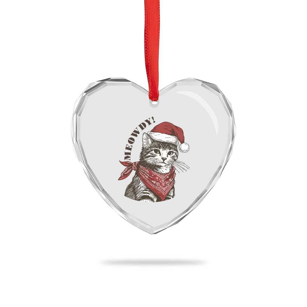 Cowboy Cat Christmas Heart Crystal Glass Ornament Meowdy Western Rodeo TS14 Print Your Wear