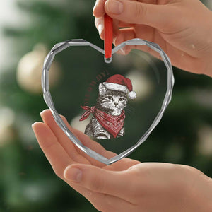 Cowboy Cat Christmas Heart Crystal Glass Ornament Meowdy Western Rodeo TS14 Print Your Wear