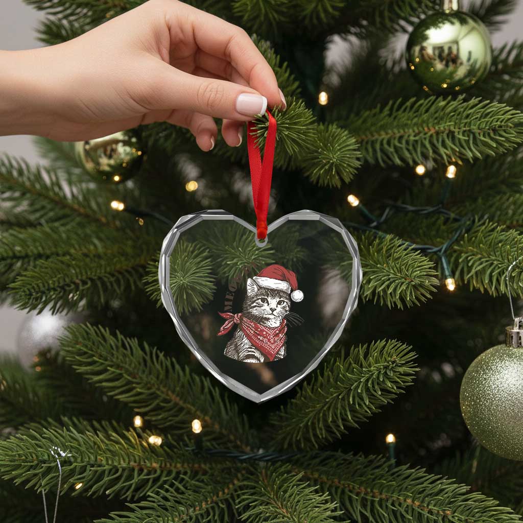 Cowboy Cat Christmas Heart Crystal Glass Ornament Meowdy Western Rodeo TS14 Print Your Wear