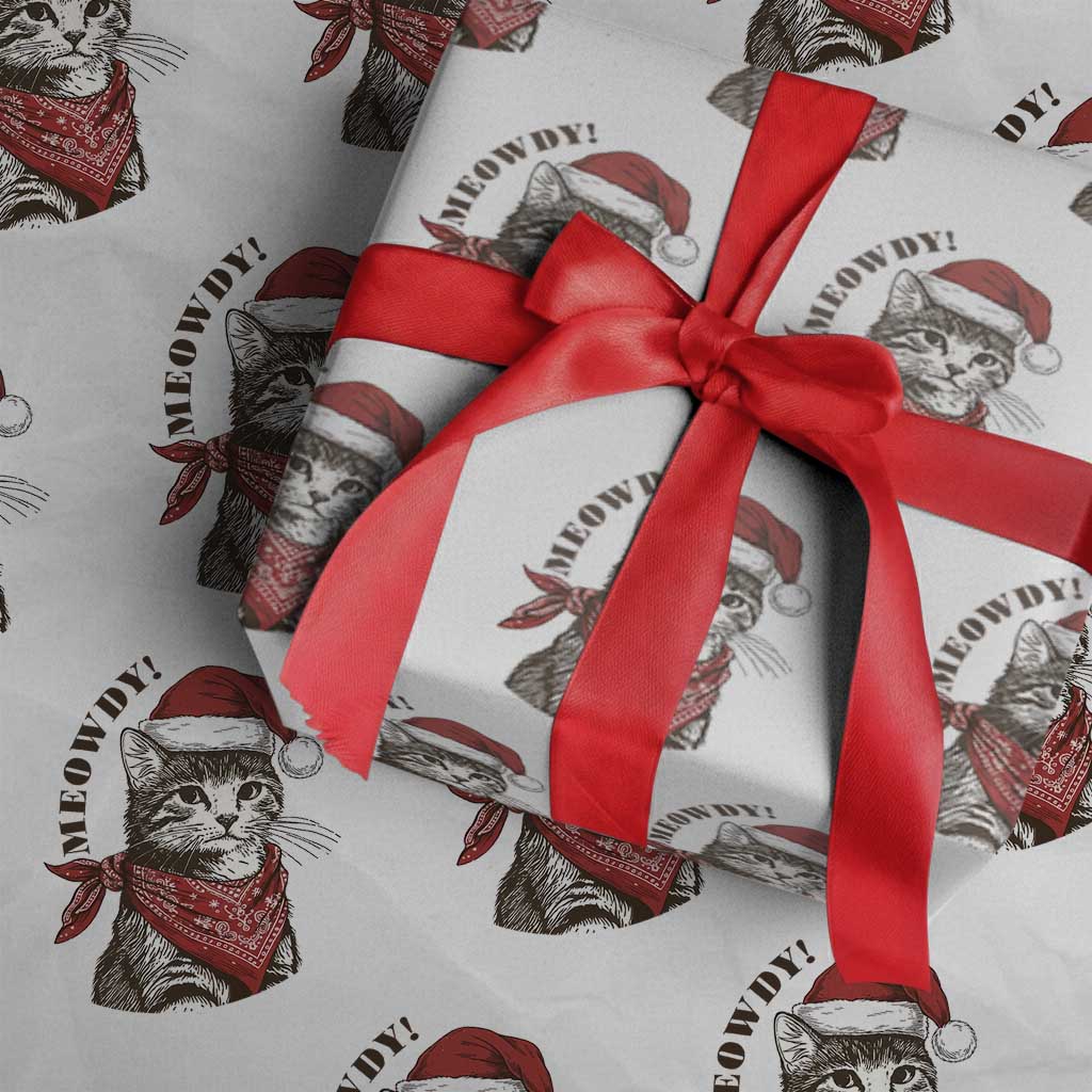 Cowboy Cat Christmas Wrapping Paper Roll Meowdy Western Rodeo TS14 White Print Your Wear