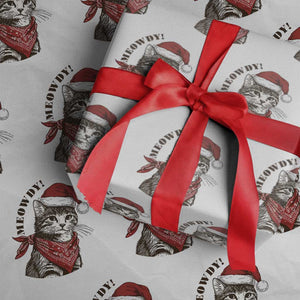 Cowboy Cat Christmas Wrapping Paper Roll Meowdy Western Rodeo TS14 White Print Your Wear