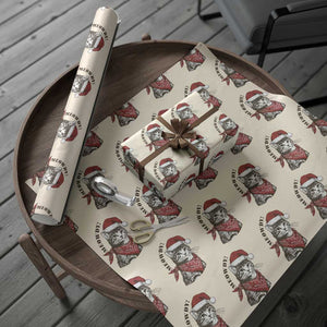 Cowboy Cat Christmas Wrapping Paper Roll Meowdy Western Rodeo TS14 Beige Print Your Wear
