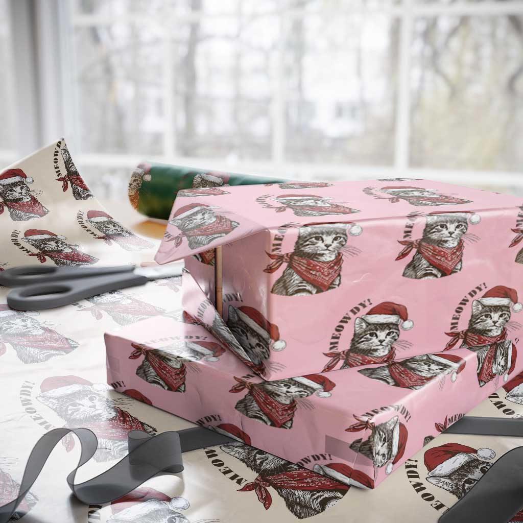 Cowboy Cat Christmas Wrapping Paper Roll Meowdy Western Rodeo TS14 Light Pink Print Your Wear