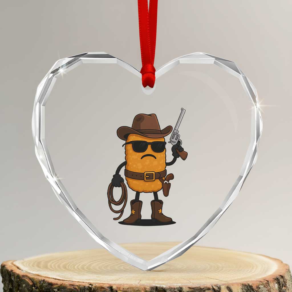 Cowboy Chicken Nugget Heart Crystal Glass Ornament Funny Food Gift TS12 Transparent Glass 3'' Heart Print Your Wear