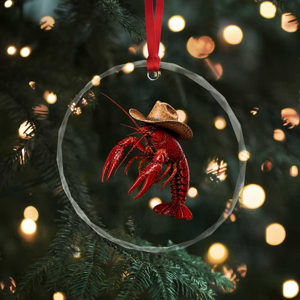 Cowboy Crawfish Crystal Glass Ornament Yeeclaw Western Country Seafood Lobster Cajun Lovers TS10 Print Your Wear