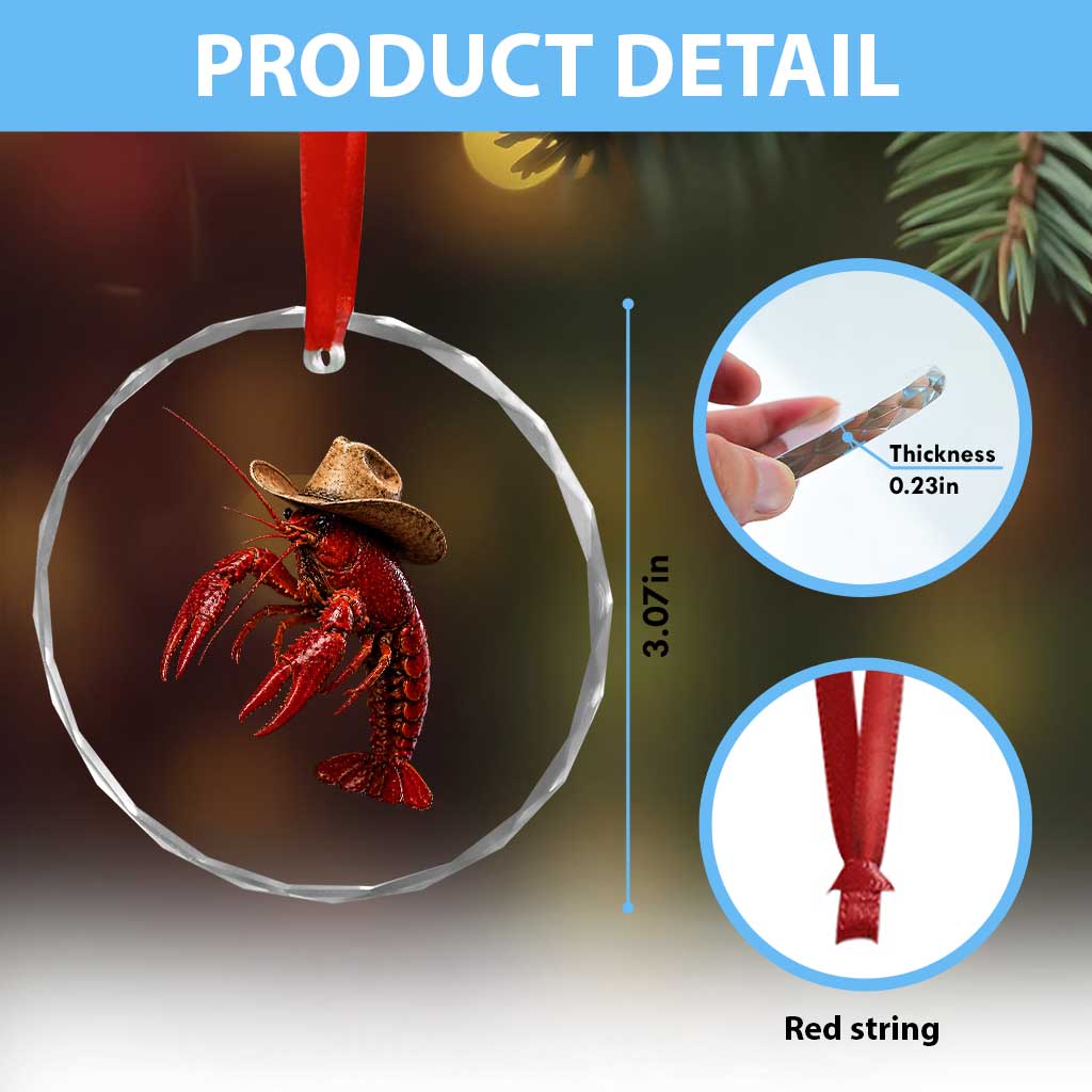 Cowboy Crawfish Crystal Glass Ornament Yeeclaw Western Country Seafood Lobster Cajun Lovers TS10 Print Your Wear