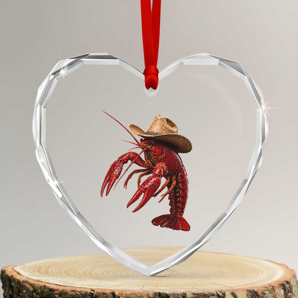 Cowboy Crawfish Heart Crystal Glass Ornament Yeeclaw Western Country Seafood Lobster Cajun Lovers TS10 Transparent Glass 3'' Heart Print Your Wear
