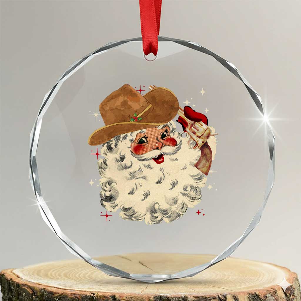 Cowboy Crystal Glass Ornament Santa Claus Merry Xmas Vintage 90s Western Country TS10 Transparent Glass 3'' Circle Print Your Wear