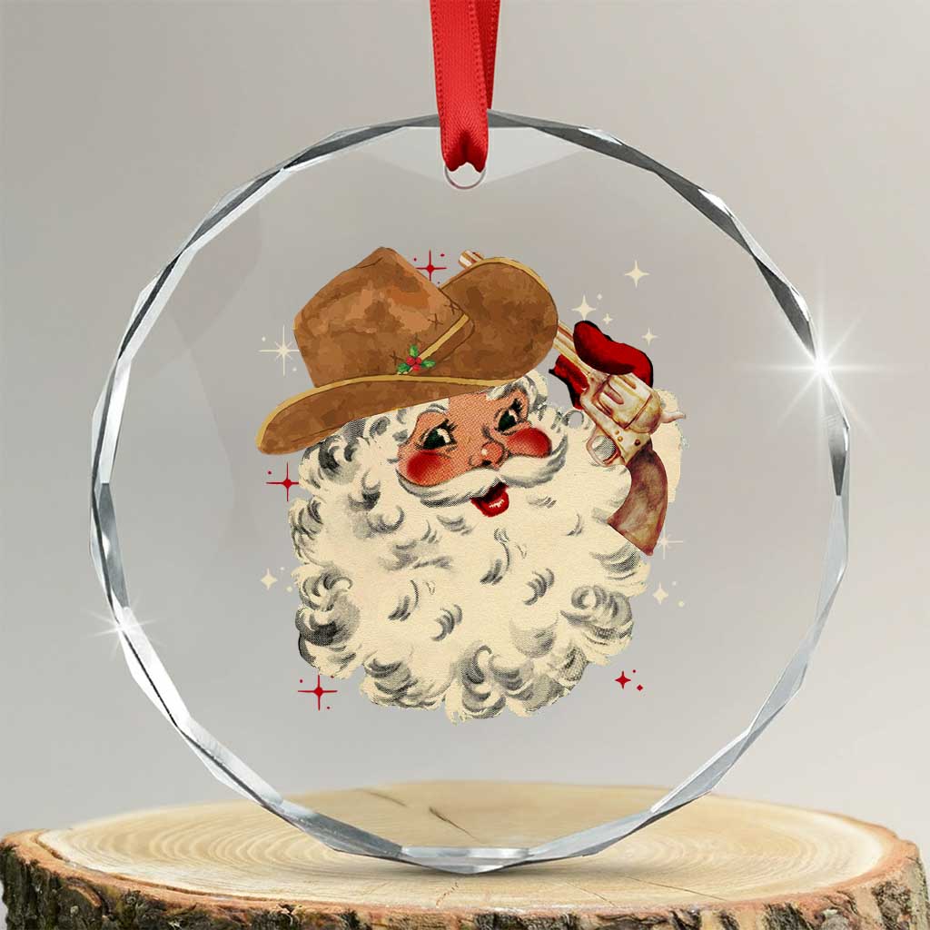 Cowboy Crystal Glass Ornament Santa Claus Merry Xmas Vintage 90s Western Country TS10 Transparent Glass 3'' Circle Print Your Wear