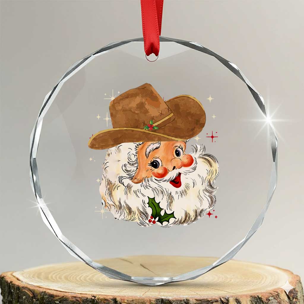 Cowboy Crystal Glass Ornament Santa Claus Vintage 90s Western Country Music Outfit TS10 Transparent Glass 3'' Circle Print Your Wear