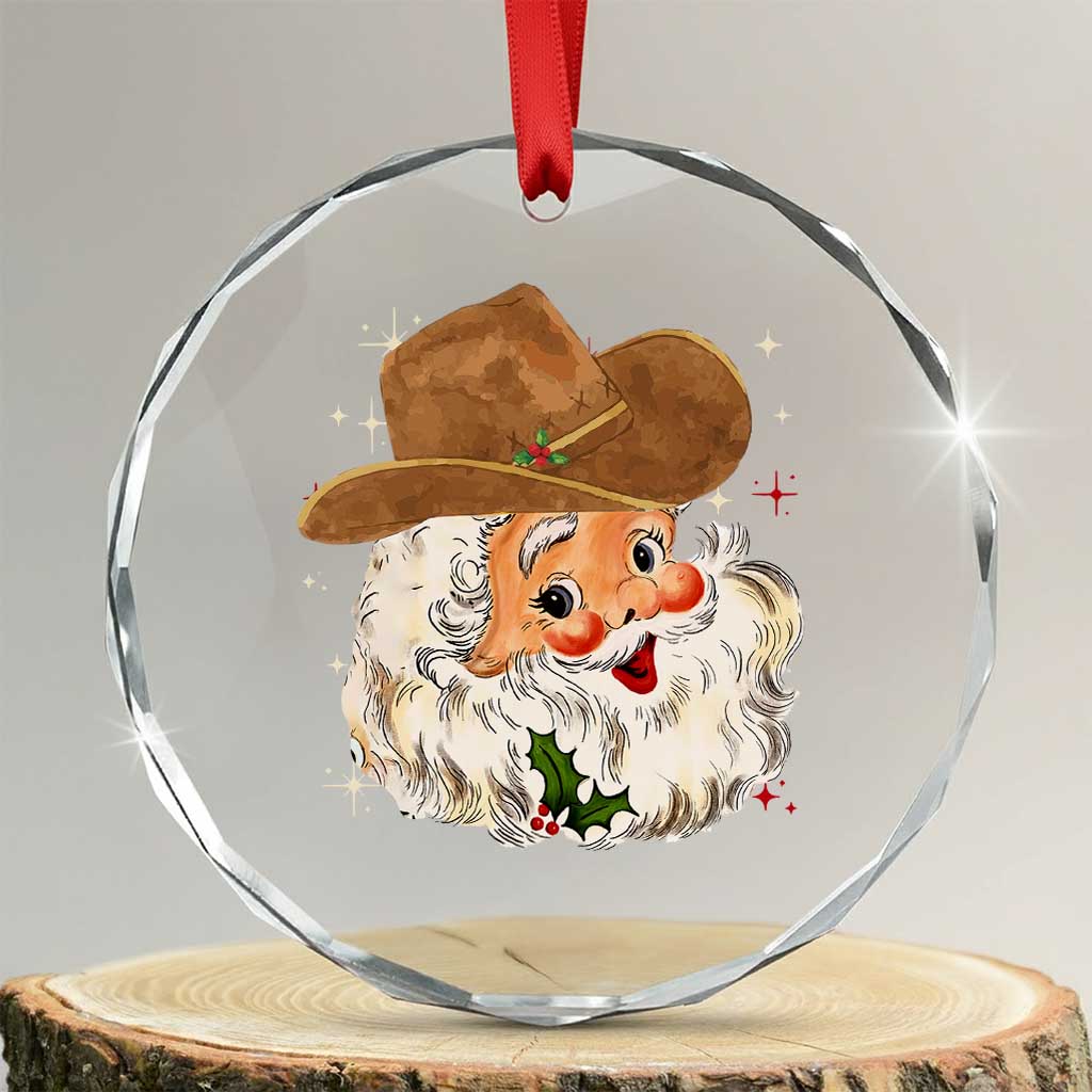 Cowboy Crystal Glass Ornament Santa Claus Vintage 90s Western Country Music Outfit TS10 Transparent Glass 3'' Circle Print Your Wear