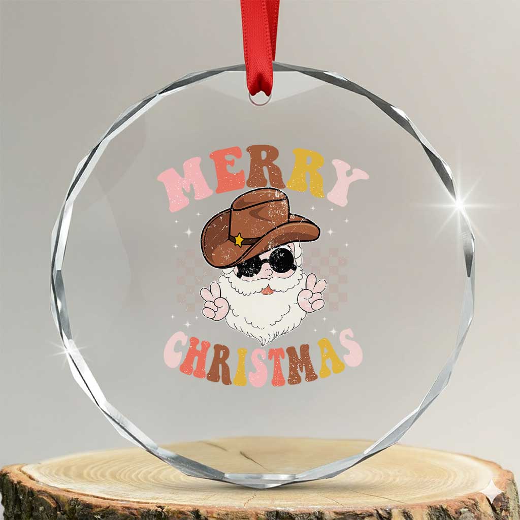 Cowboy Crystal Glass Ornament Vintage 90s Western Groovy Santa Claus Xmas Vibes TS10 Transparent Glass 3'' Circle Print Your Wear