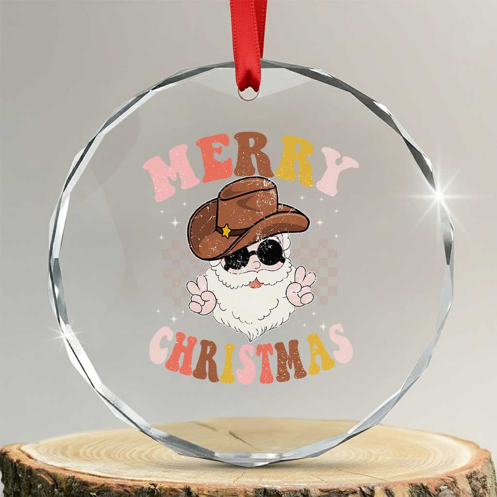 Cowboy Crystal Glass Ornament Vintage 90s Western Groovy Santa Claus Xmas Vibes TS10 Transparent Glass 3'' Circle Print Your Wear