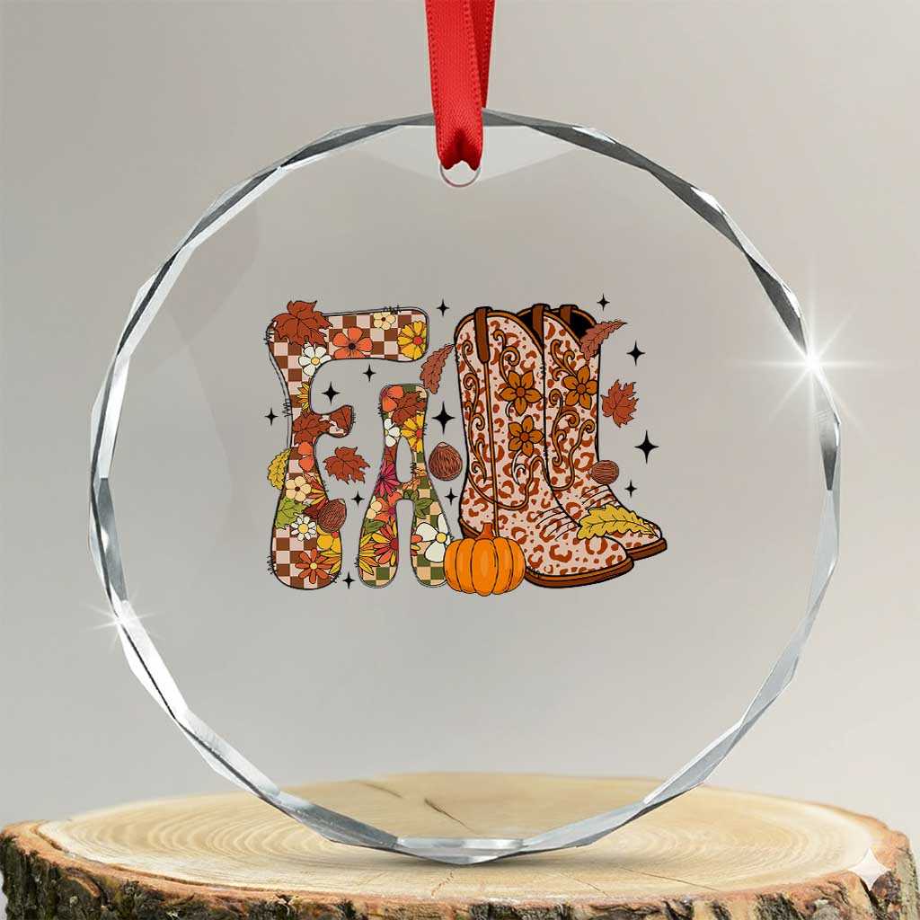 Cowboy Fall Season Thanksgiving Western Boots Pumpkin Crystal Glass Ornament TS11 Transparent Glass 3'' Circle Print Your Wear
