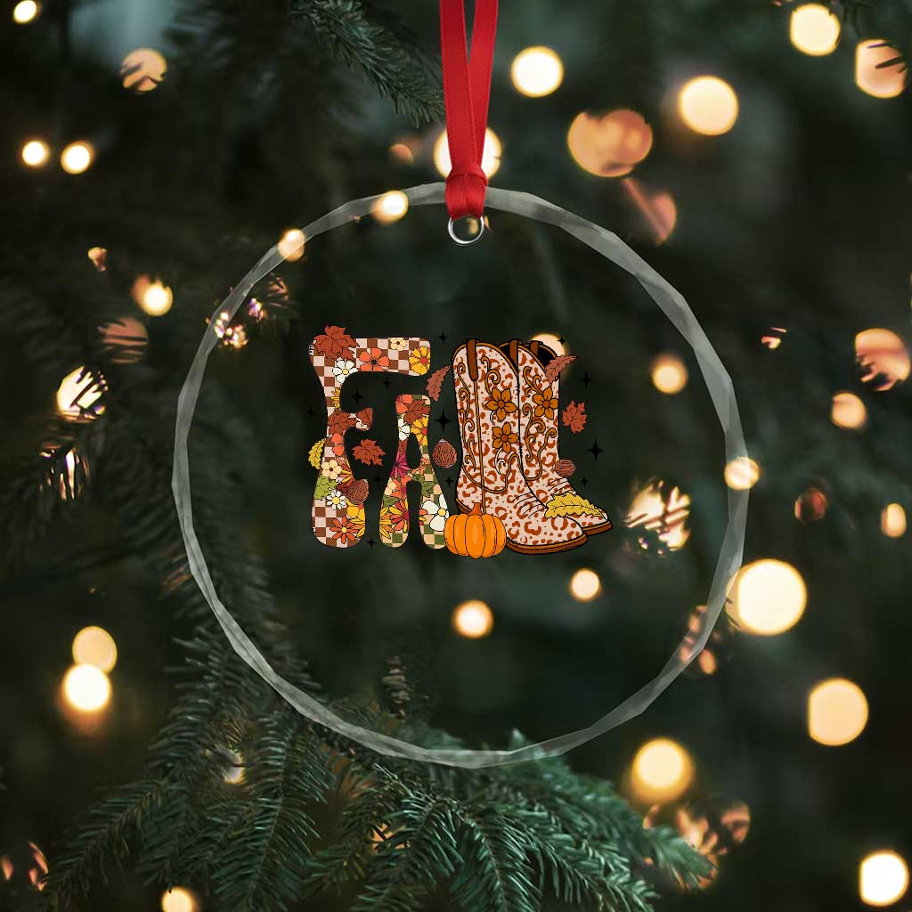 Cowboy Fall Season Thanksgiving Western Boots Pumpkin Crystal Glass Ornament TS11 Print Your Wear