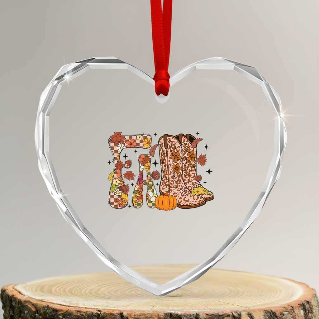 Cowboy Fall Season Thanksgiving Western Boots Pumpkin Heart Crystal Glass Ornament TS11 Transparent Glass 3'' Heart Print Your Wear