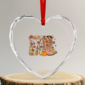Cowboy Fall Season Thanksgiving Western Boots Pumpkin Heart Crystal Glass Ornament TS11 Transparent Glass 3'' Heart Print Your Wear